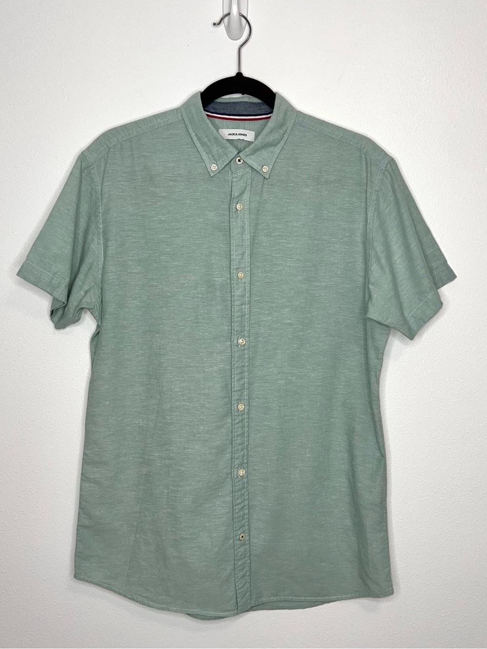 Jack & Jones Men’s Linen Blend Short Sleeve Button Down Shirt Sage Green Medium